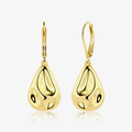 Gold hammered waterdrop earrings with lever back, teardrop drops, polished shine.