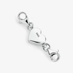 Silver heart magnetic clasp for necklace and bracelet, 925 marking on heart faces