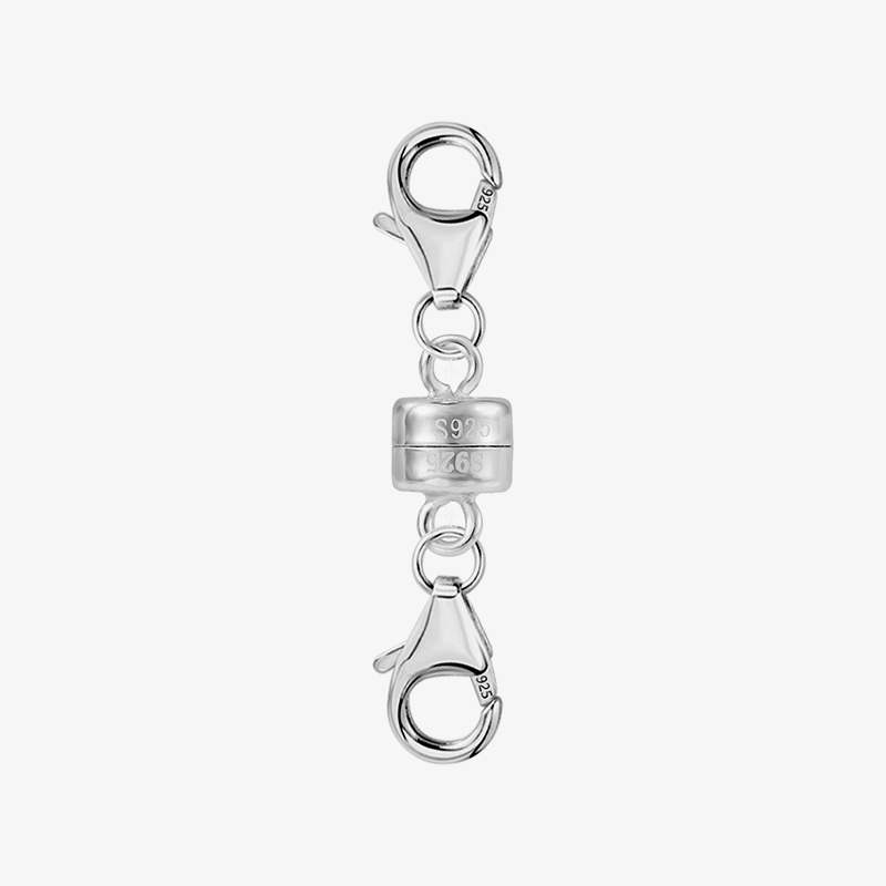 Silver magnetic necklace clasp converter with S925 engraving and connecting rings