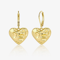Molten Heart French drop earrings, gold heart pendant with textured glossy finish