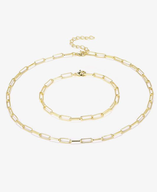 Paperclip Link Chain Necklace and Bracelet Bundle