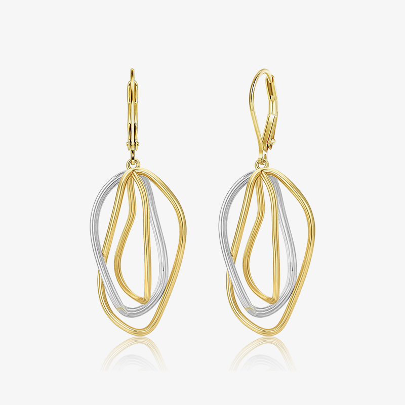 Zwei-Ton geometrische Tropfenohrringe mit ineinander verschlungenen Ovale, gold und silber