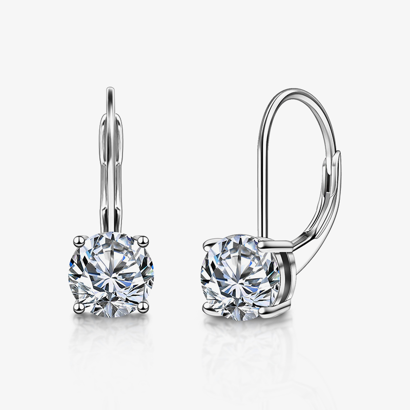 Solitaire Moissanite Leverback Drop Earrings