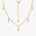 Gold geometric drop necklace with three dangling motifs and small chain links
