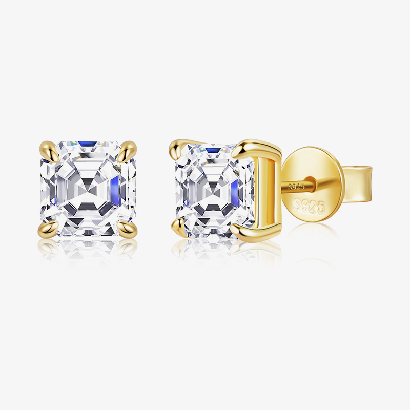 Asscher Cut Moissanite Stud Earrings