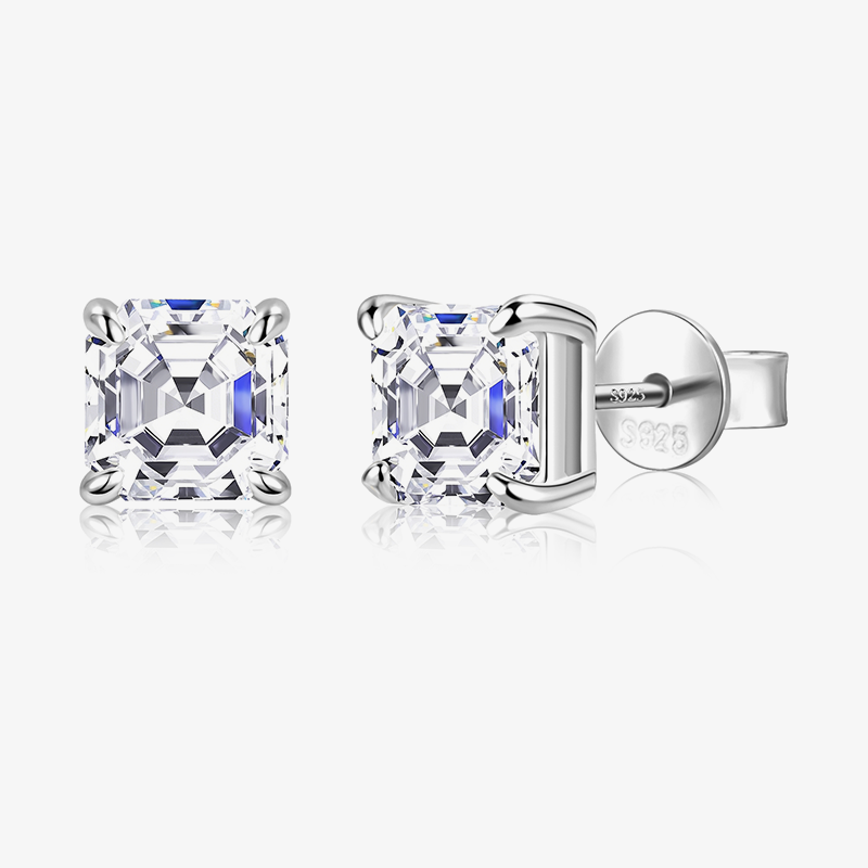 Asscher Cut Moissanite Stud Earrings