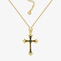 Noir Horizon Cross Necklace—gold chain with black-enamel cross pendant