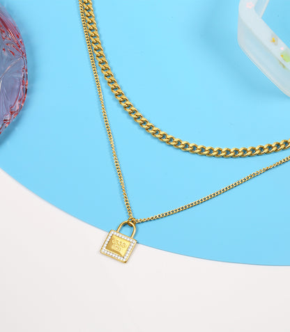 Gold Lock Layering Necklace