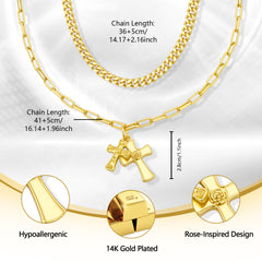 Rose & Cross Layering Necklace Set