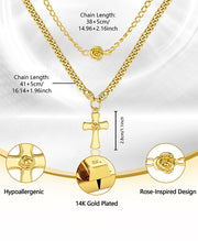 Gold Rose Cross Layer Necklace