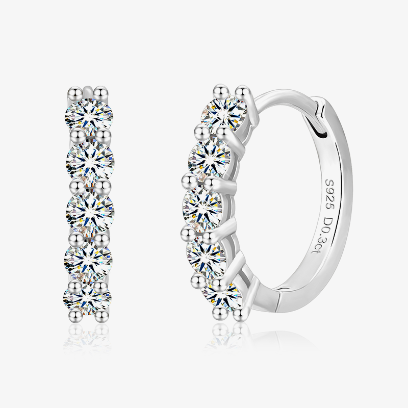 5-Stone Moissanite Huggie Hoop Earrings
