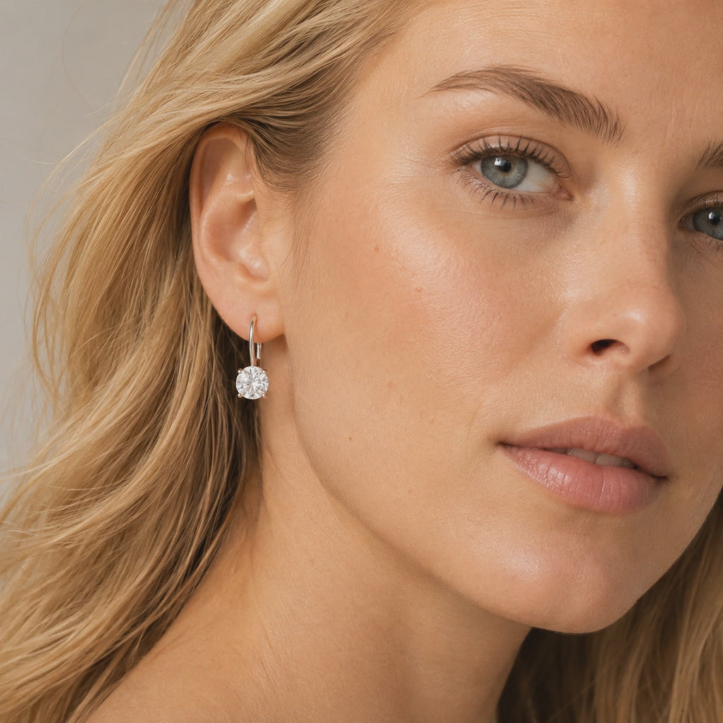 Solitaire Moissanite Leverback Drop Earrings