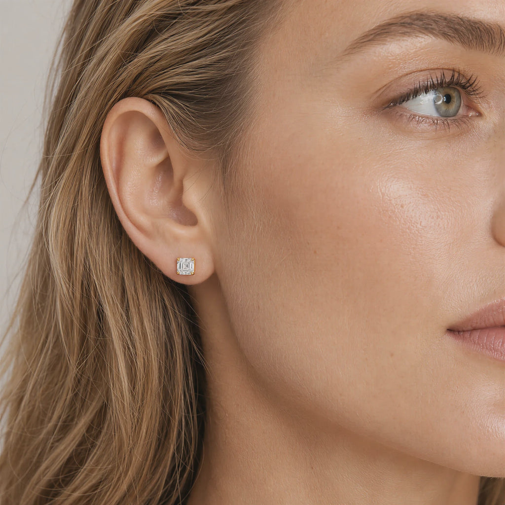 Asscher Cut Moissanite Stud Earrings