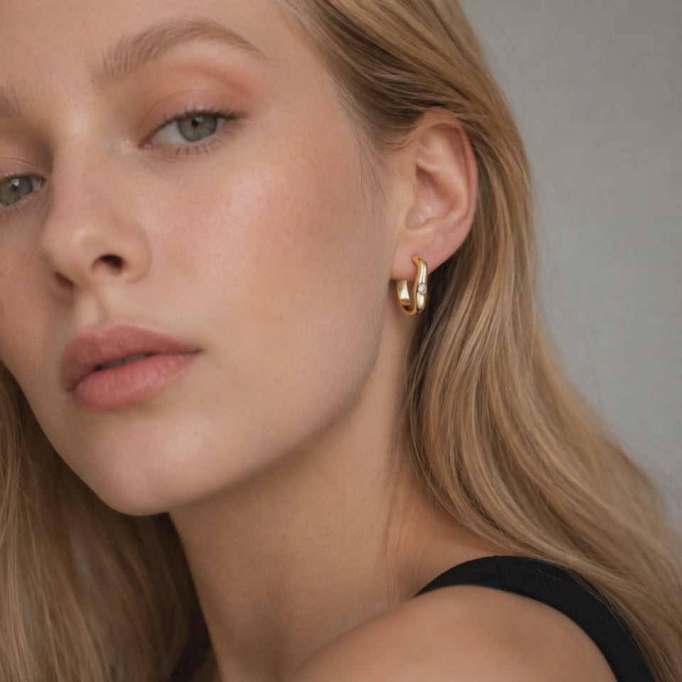 Flowline Bezel Moissanite Fluid Hoop Earrings