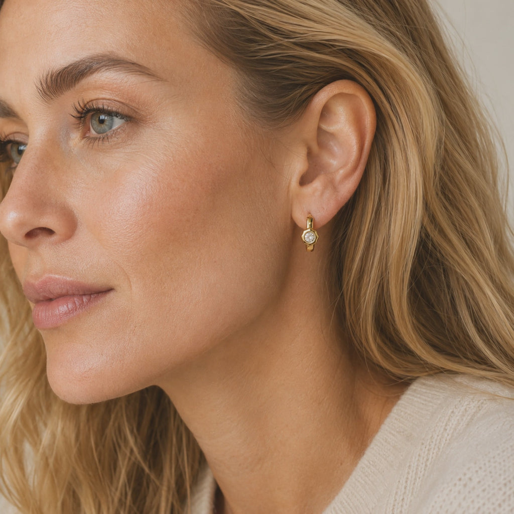 Still Light Sterling Silver Bezel Moissanite Huggie Hoop Earrings