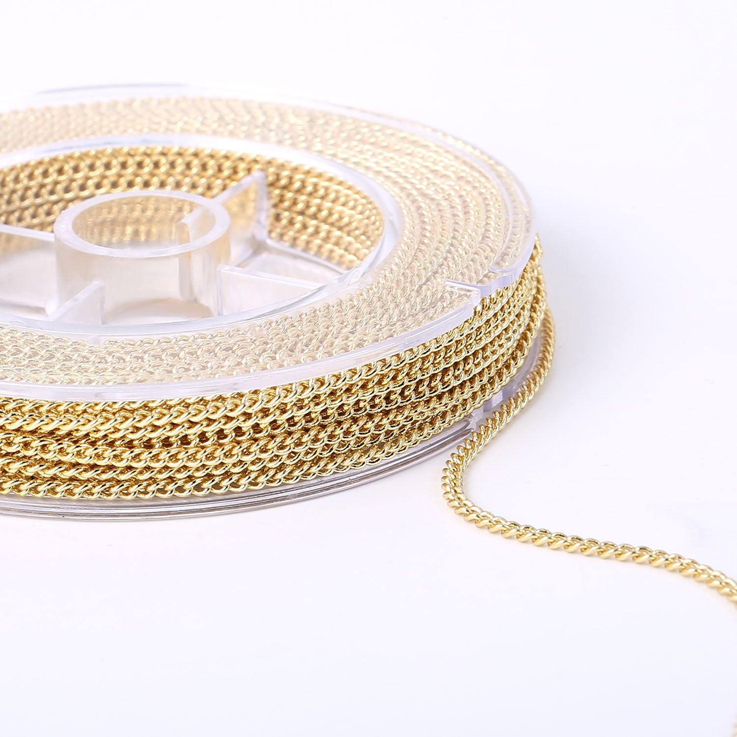 33 Feet 2 MM Gold Plated Solid Brass Curb Chain Link Spool - Alexcraft®
