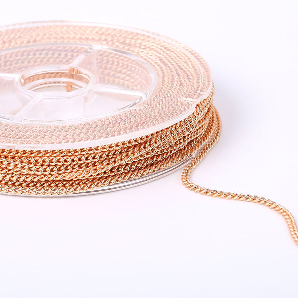33 Feet 2MM Rose Gold Plated Solid Brass Curb Link Chain Spool - Alexcraft®