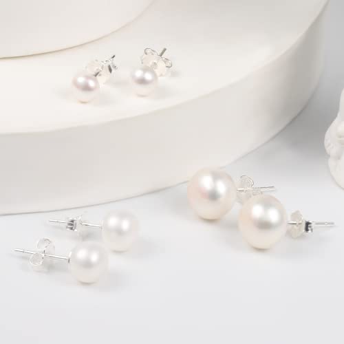 3 Pairs 925 Sterling Silver Cultured Pearl Stud Earrings Set