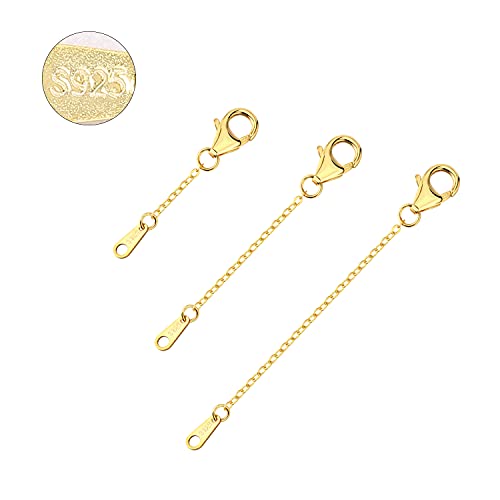 Gold Necklace Extenders 14k Gold Plated Extender Chain 925 Sterling Silver Extension  Bracelet Extender Gold Chain Extenders for Necklaces 3 Pcs (1 2 3 Inch)(Gold)  1 2 3 inch Gold