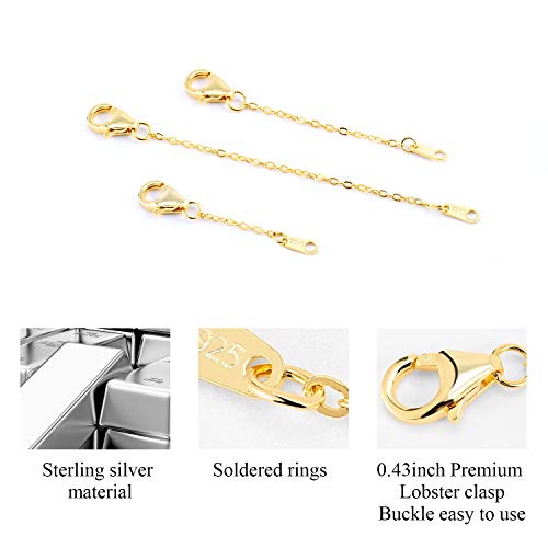 Set of 3 Gold Plated Sterling Silver Extension Chains for Jewelry Making(1 2 3 inch) - Alexcraft®