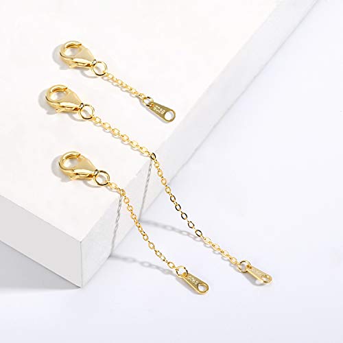 Set of 3 Gold Plated Sterling Silver Extension Chains for Jewelry Making(1 2 3 inch) - Alexcraft®