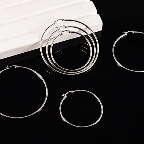 Silver Big Hoop Earrings Set (50/60/70 mm)