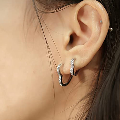 Silver Heart Hoop Earrings with Cubic Zirconia