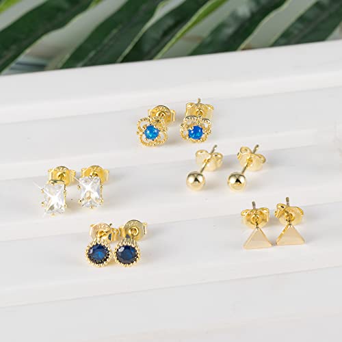 6 Pair Gold Stud Earrings Set