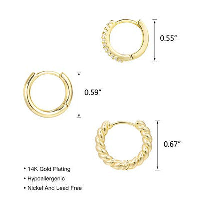3 Pairs Small Gold Huggie Hoop Earrings Set - Alexcraft®