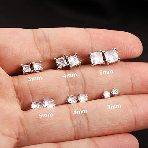 Small Silver Diamond Stud Earrings Set (3/4/5 MM)