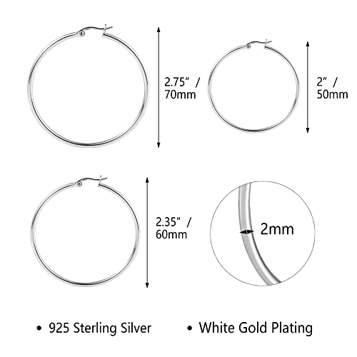 Silver Big Hoop Earrings Set (50/60/70 mm)