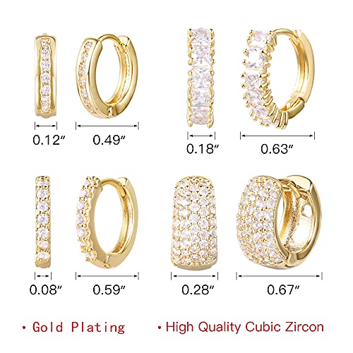 4 Pairs Small Gold Hoop Earrings CZ Paved