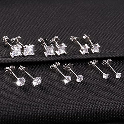 Dainty Silver Diamond Stud Earrings Set