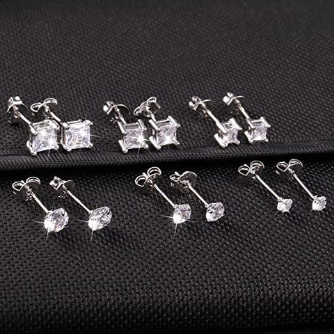 Small Silver Diamond Stud Earrings Set (3/4/5 MM)
