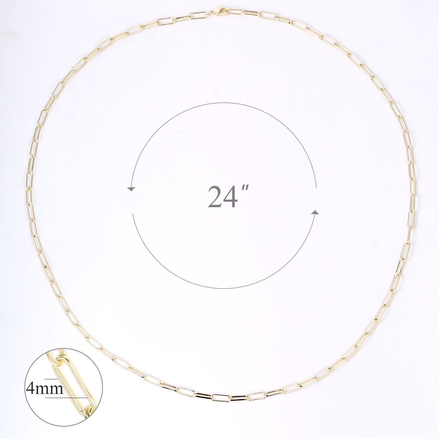 14K Gold Plated Paperclip Chain Necklace， 24 Inches - Alexcraft®